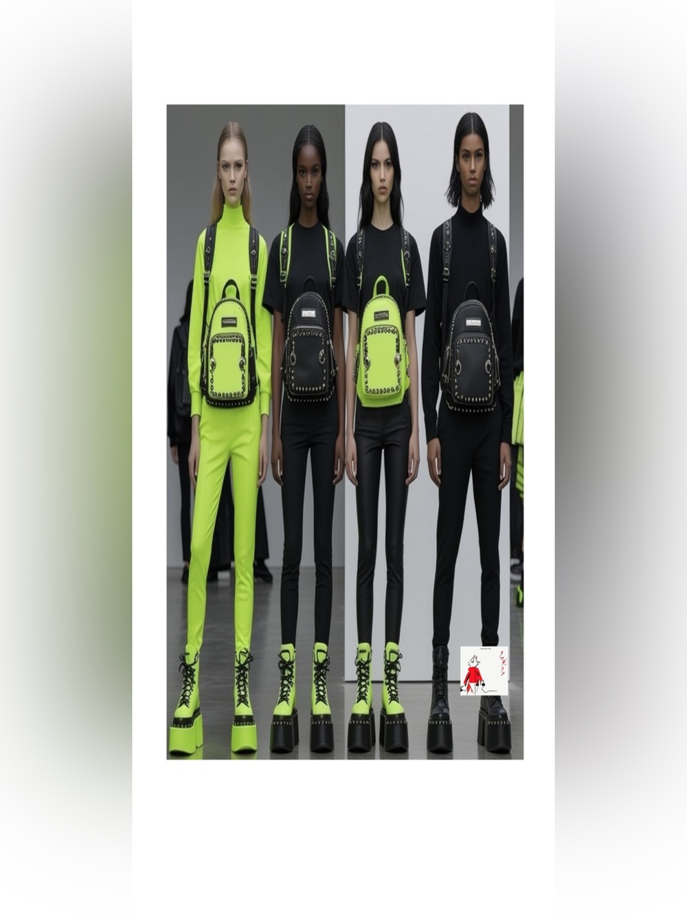 HANDCRAFTED Neon Green and Black Studded Backpack digital art by me NWT